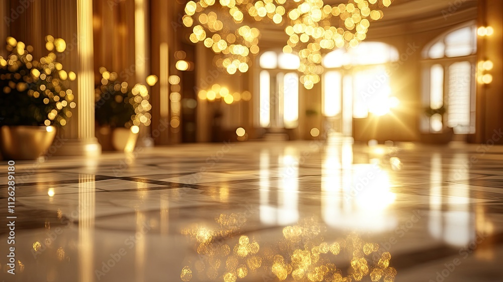 Shimmering gold bokeh lights blending seamlessly with soft, radiant beams in a luxurious setting Shimmering gold bokeh lights blending seamlessly with soft, radiant beams in a luxurious setting