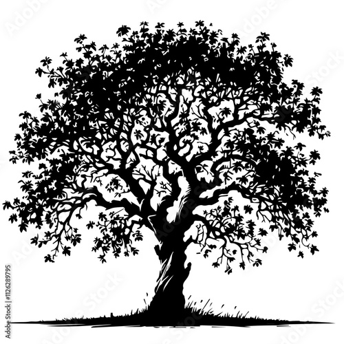Walnut Tree Cutout Vector Silhouette Isolated Forest Graphic