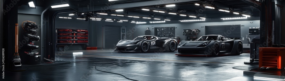 Sleek and Powerful Sports Cars in a Futuristic Garage Sleek and Powerful Sports Cars in a Futuristic Garage