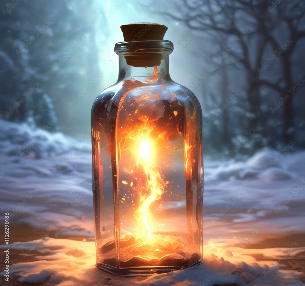 Illustration of bottle with magic spark inside. Illustration of bottle with magic spark inside.