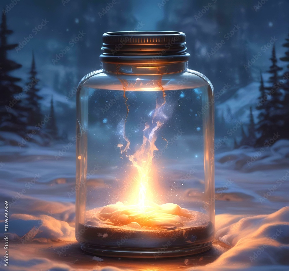 Illustration of bottle with magic spark inside. Illustration of bottle with magic spark inside.