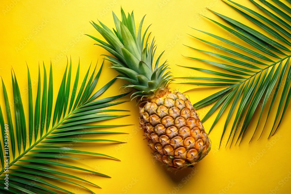 Fresh Pineapple Slice, Palm Leaves - Minimalist Pop Art Fresh Pineapple Slice, Palm Leaves - Minimalist Pop Art