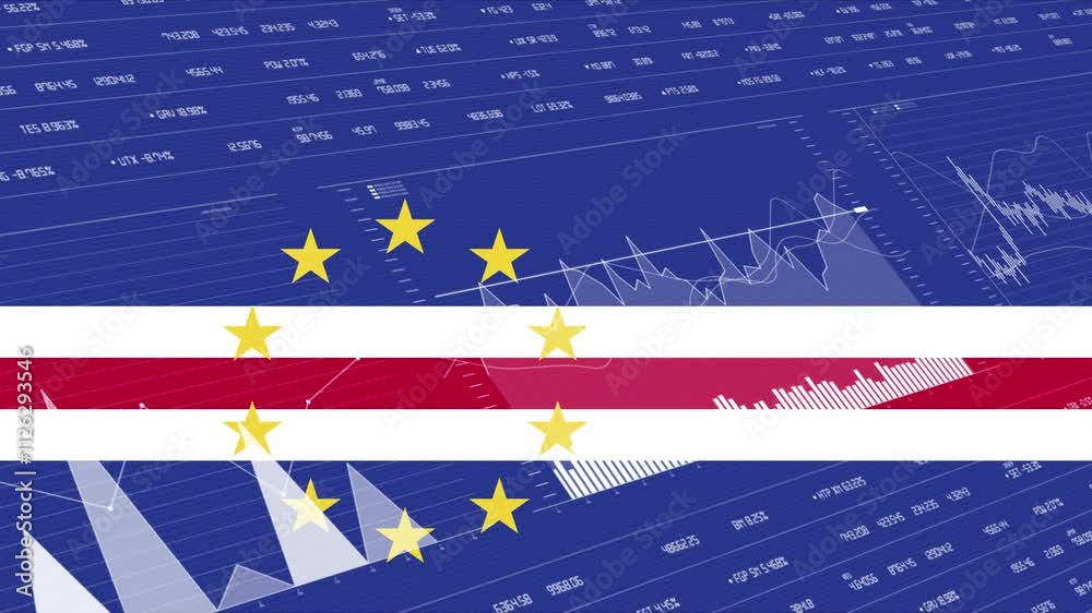 Cape Verde flag - Waving flag on report analytics data statement