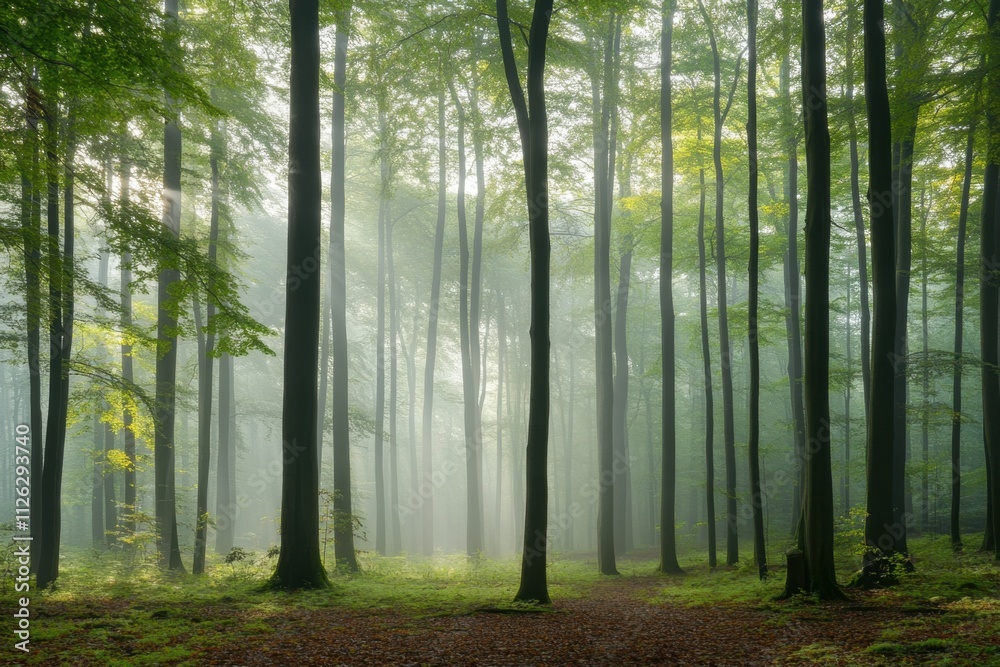 Misty forest adventure at dawn exploring dense fog and moisture in nature's landscape serene environment with enigmatic viewpoint captivating atmosphere Misty forest adventure at dawn exploring dense fog and moisture in nature's landscape serene environment with enigmatic viewpoint captivating atmosphere