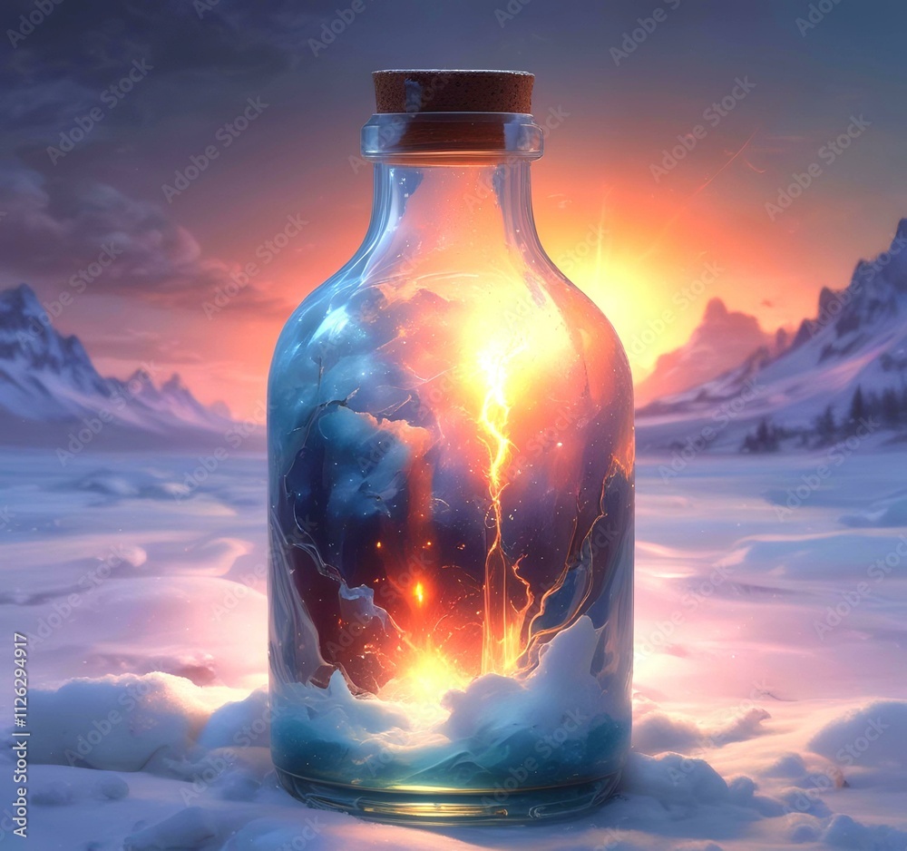 Illustration of bottle with magic spark inside.