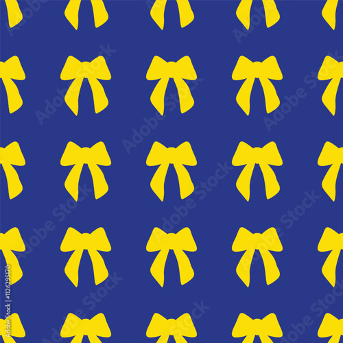 A seamless pattern with flat textured bows and ribbons