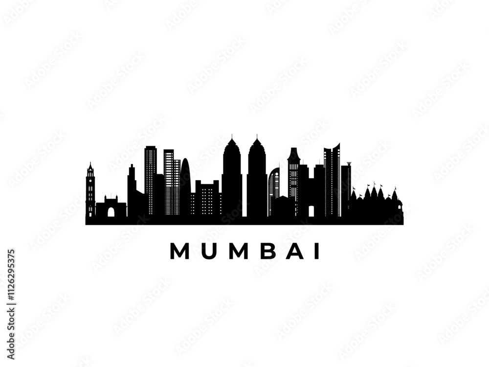 Naklejka premium Vector Mumbai skyline. Travel Mumbai famous landmarks. Business and tourism concept for presentation, banner, web site.
