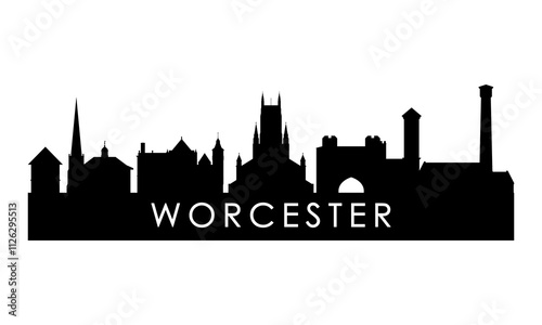 Worcester skyline silhouette. Black Worcester city design isolated on white background.  photo