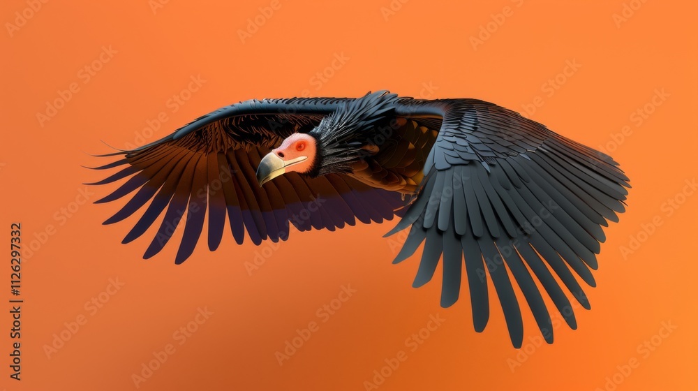 Fototapeta premium Minimalist 3D Vulture in Flight Against Orange Background