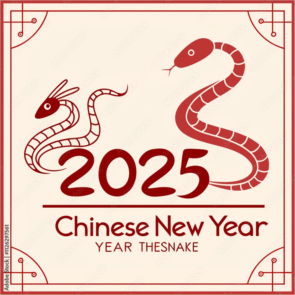 Fototapeta premium Red snake illustrations, Chinese New Year 2025, the year of the Snake.