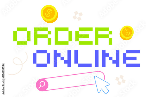 Lettering Order Online with searchbar, cursor and coins text