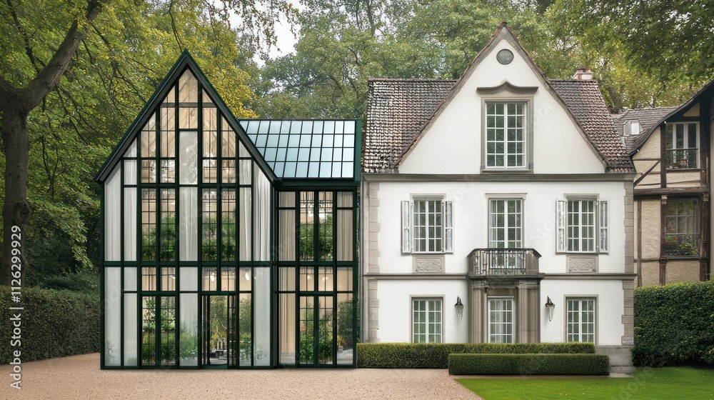 Modern and traditional house design blend harmoniously. Modern and traditional house design blend harmoniously.