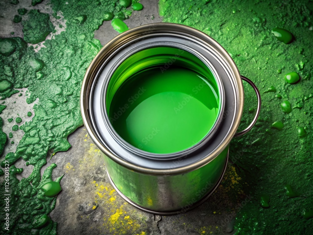 Open Paint Can, Green Paint, Home Repair, Textured Surface, Bright Colors Open Paint Can, Green Paint, Home Repair, Textured Surface, Bright Colors