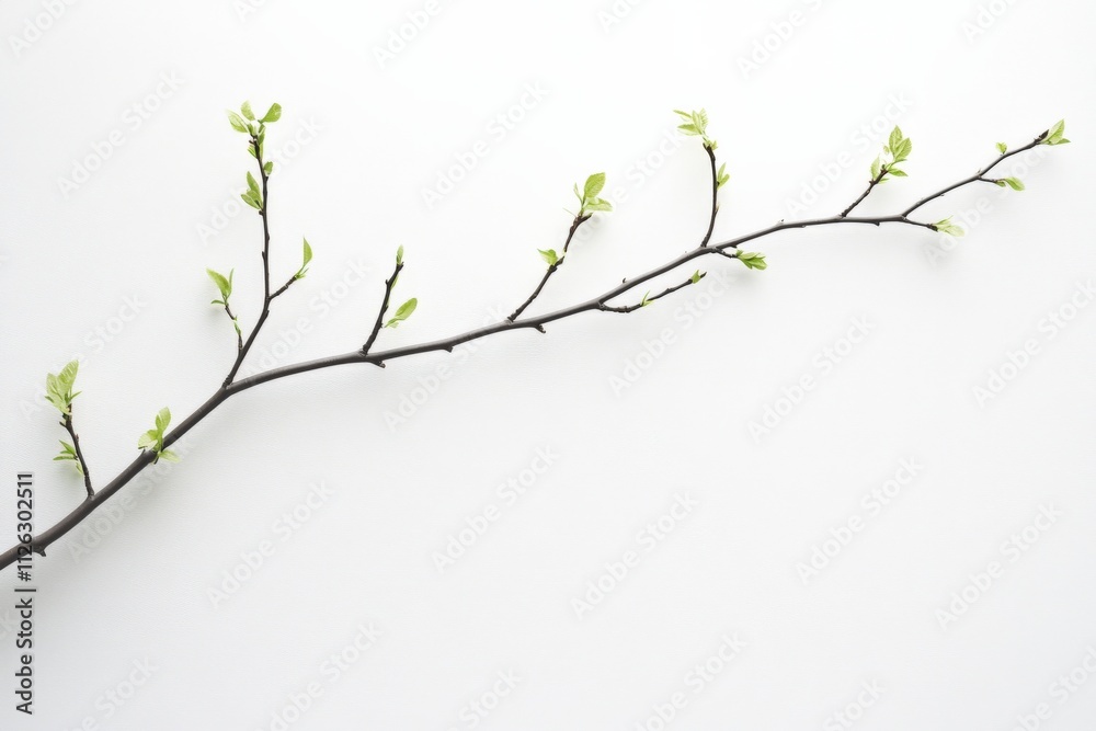 delicate branch with fresh green leaves on a white background delicate branch with fresh green leaves on a white background
