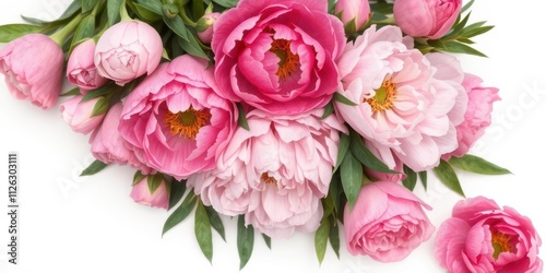 Wallpaper Mural Fresh bunch of pink peonies and roses with copy space on white background, feminine Torontodigital.ca
