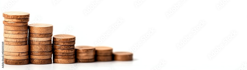 Stacked coins representing financial growth on a white isolated background. Stacked coins representing financial growth on a white isolated background.
