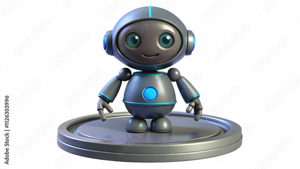 AI Robot A 3D, chibi-style AI robot with large, shiny eyes, a small body, and a friendly pose, set against a white background AI Robot A 3D, chibi-style AI robot with large, shiny eyes, a small body, and a friendly pose, set against a white background
