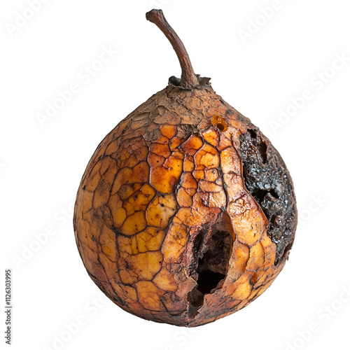 Front view close-up of an extremely rotten single Aratiles fruit isolated on a white transparent background photo