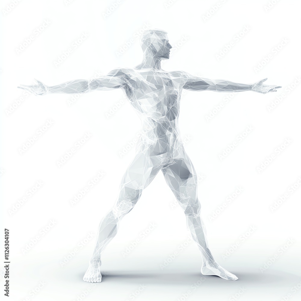 Abstract human figure in transparent geometric style with arms outstretched. Abstract human figure in transparent geometric style with arms outstretched.