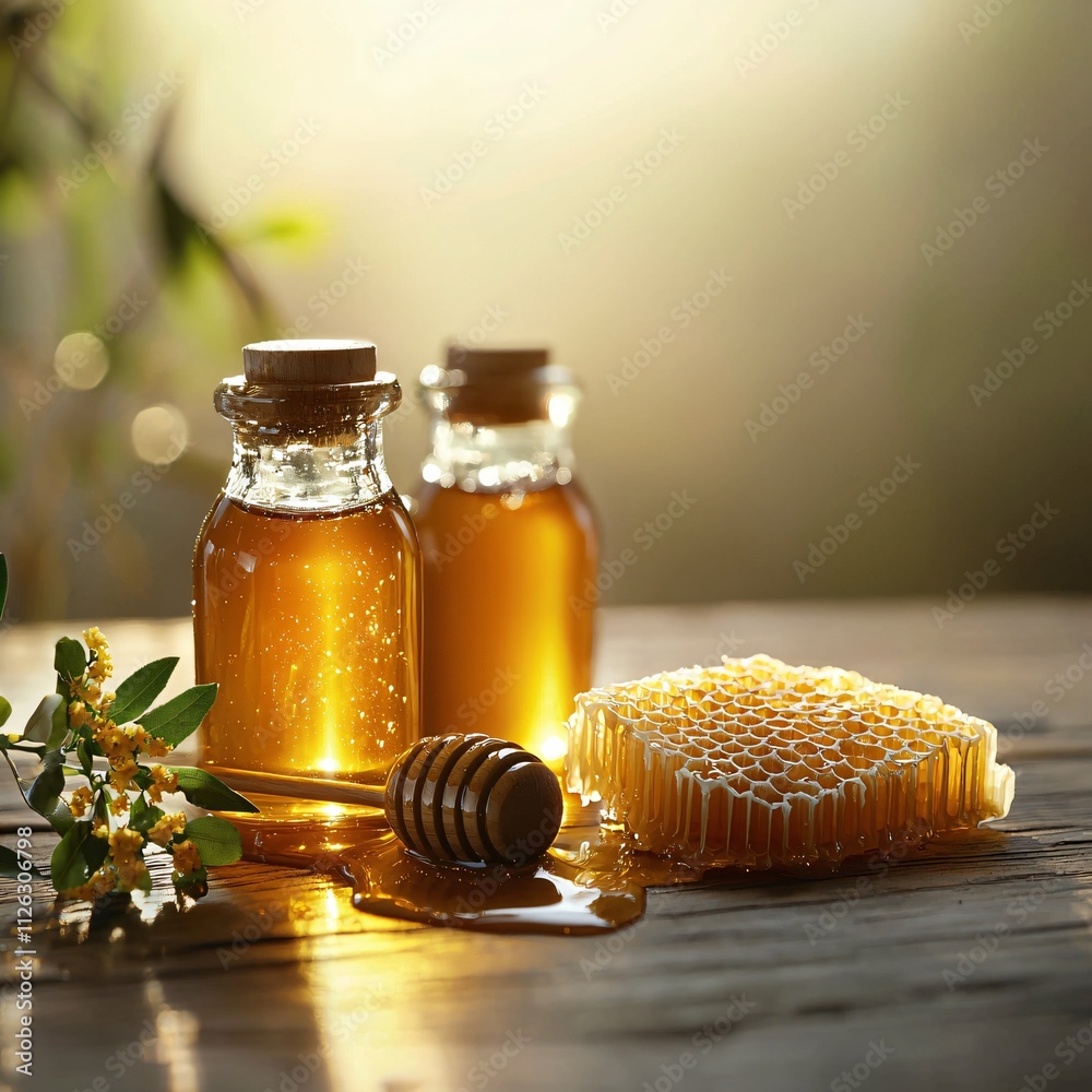 Showcasing a Charming Set of Two Honey Bottles Round and Hexagonal Designs for Your Kitchen Decor Showcasing a Charming Set of Two Honey Bottles Round and Hexagonal Designs for Your Kitchen Decor