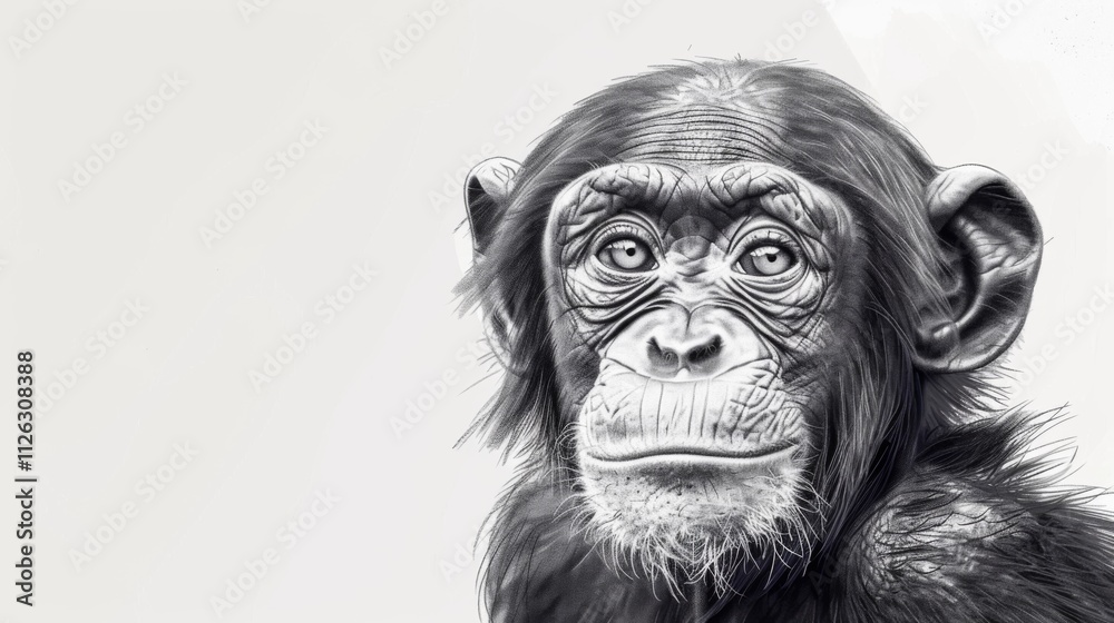 Serene Bonobo Portrait on Clean White Background Serene Bonobo Portrait on Clean White Background