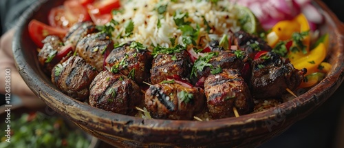 Delicious Grilled Lamb Kebabs with Rice Vegetables