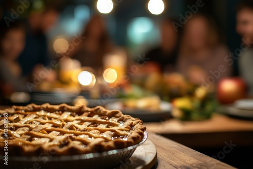 Wallpaper Mural A homemade apple pie sits on a wooden table, surrounded by friends enjoying a cozy dinner party. Torontodigital.ca