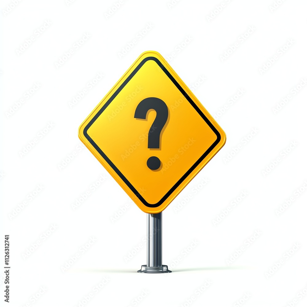 Yellow caution sign with a question mark on white background. Yellow caution sign with a question mark on white background.