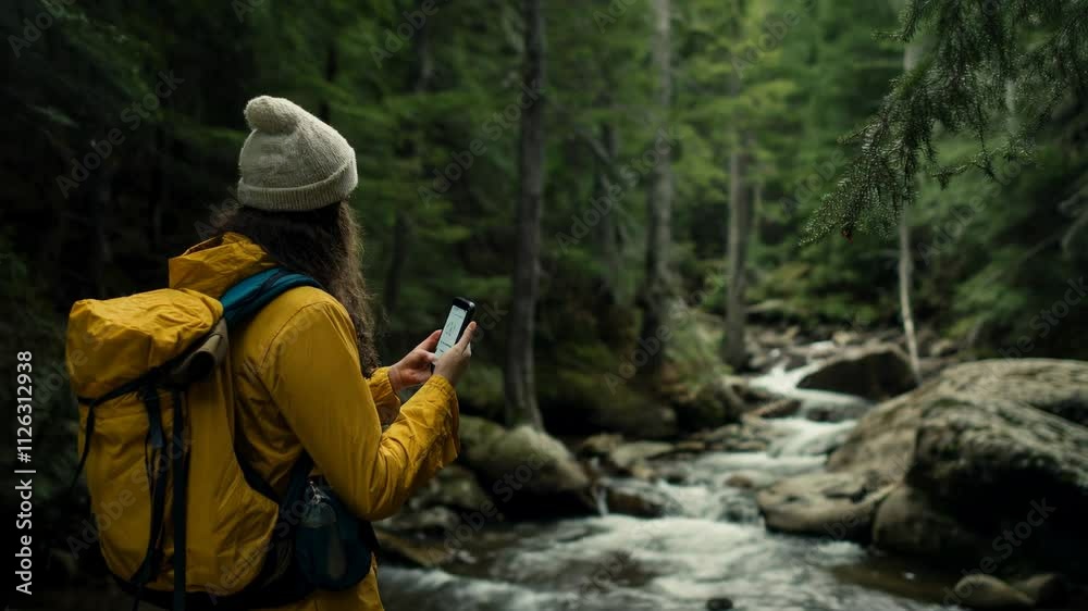 Hiker navigating a mountain trail using a smartphone for guidance in a lush green landscape
Hiker navigating a mountain trail using a smartphone for guidance in a lush green landscape