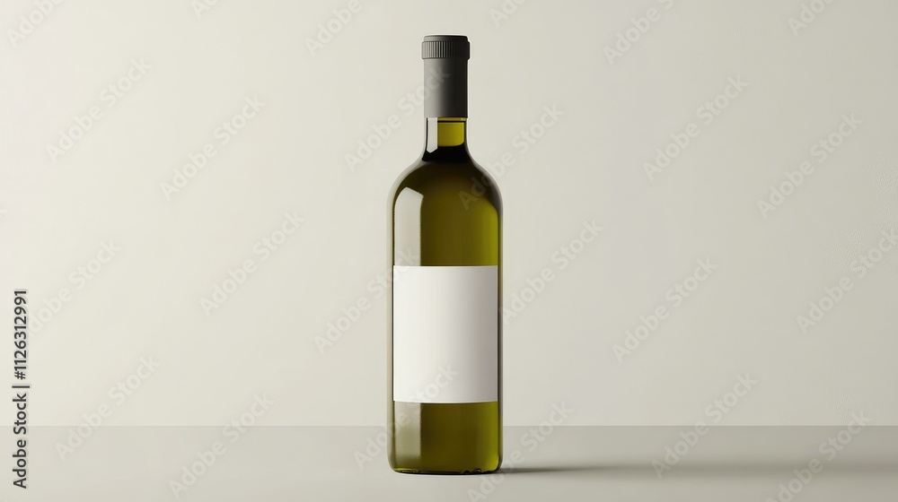 Minimalistic olive oil bottle with a blank white label, standing alone on a light grey surface, emphasizing its elegant, timeless design. Minimalistic olive oil bottle with a blank white label, standing alone on a light grey surface, emphasizing its elegant, timeless design.