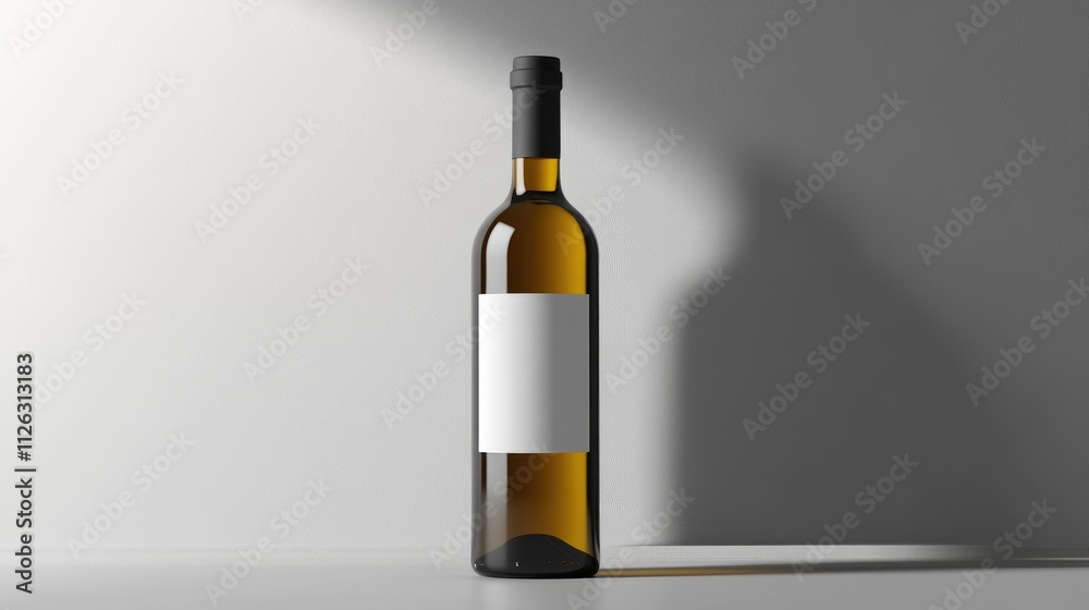 Modern, unbranded olive oil bottle with a white label, isolated on a minimalist grey surface, offering a sleek design for luxury branding. Modern, unbranded olive oil bottle with a white label, isolated on a minimalist grey surface, offering a sleek design for luxury branding.
