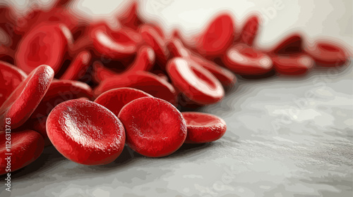 Bunch of red blood cells are on a table. They are all different sizes. Some are small and some are large