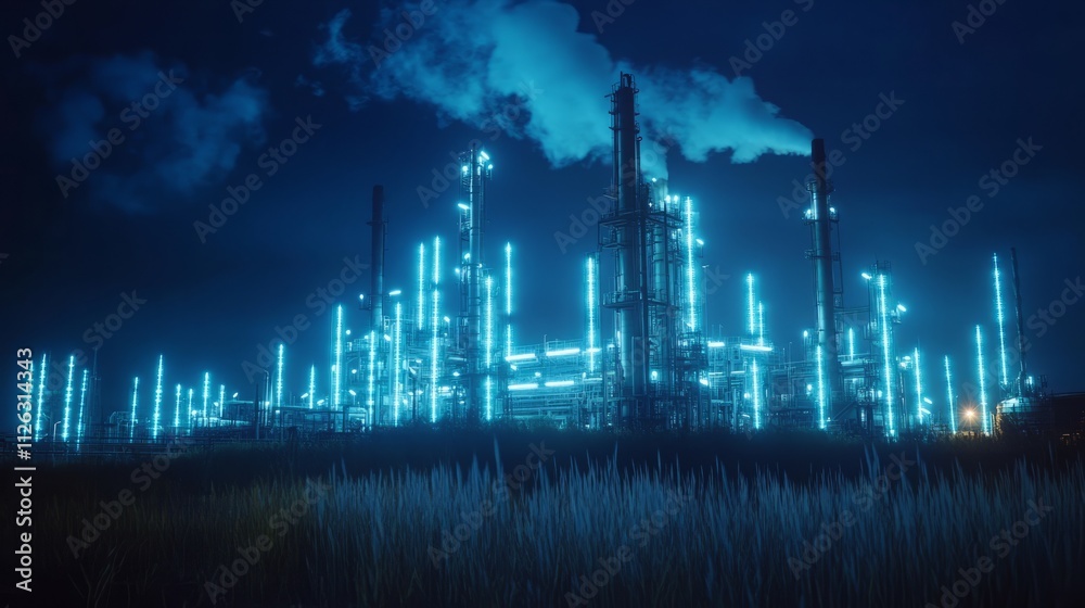 Digital twin technology being used in an industrial setting, such as an oil and gas refinery or factory. Industry technology