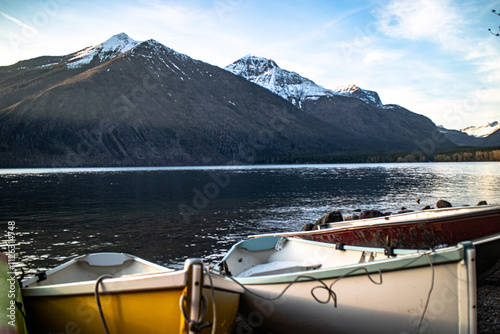 Lake McDonald Lake at sunset time at Glacier national park, Montana, USA. photo