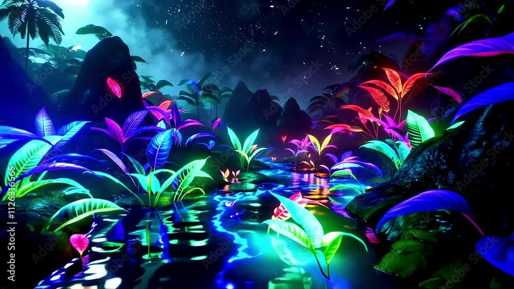 Mystical forests captivate with rivers mirroring the vivid hues of neon plants. An enchanting atmosphere inspires wonder and awe in every corner