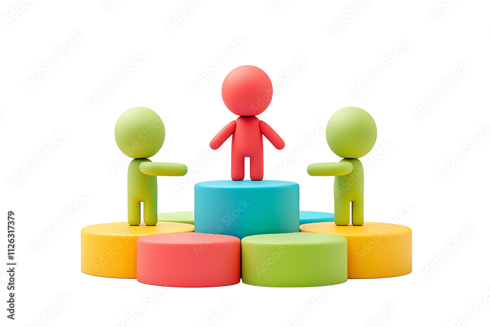 A vibrant arrangement of colorful figurines, featuring a central red figure on a pedestal with two green figures extending their arms. A vibrant arrangement of colorful figurines, featuring a central red figure on a pedestal with two green figures extending their arms.
