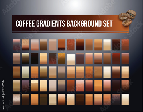 100 Coffee gradients background set. Templates of texture for banner, poster, flyer, presentation, mobile apps and smartphone screen design. Brown gradient. Chocolate background collections