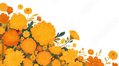 Drawing of a flower with a white background. The flower is orange and has a lot of petals
