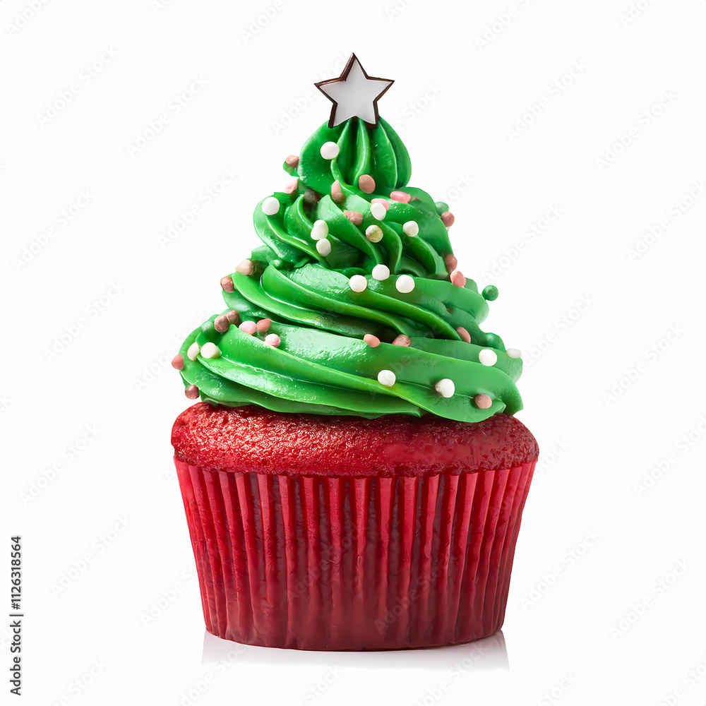Christmas Tree Cupcake Festive Red Velvet Holiday Dessert with Green Frosting and Sprink Christmas Tree Cupcake Festive Red Velvet Holiday Dessert with Green Frosting and Sprink