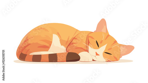 Cat is sleeping on a white background. The cat is orange and has black stripes