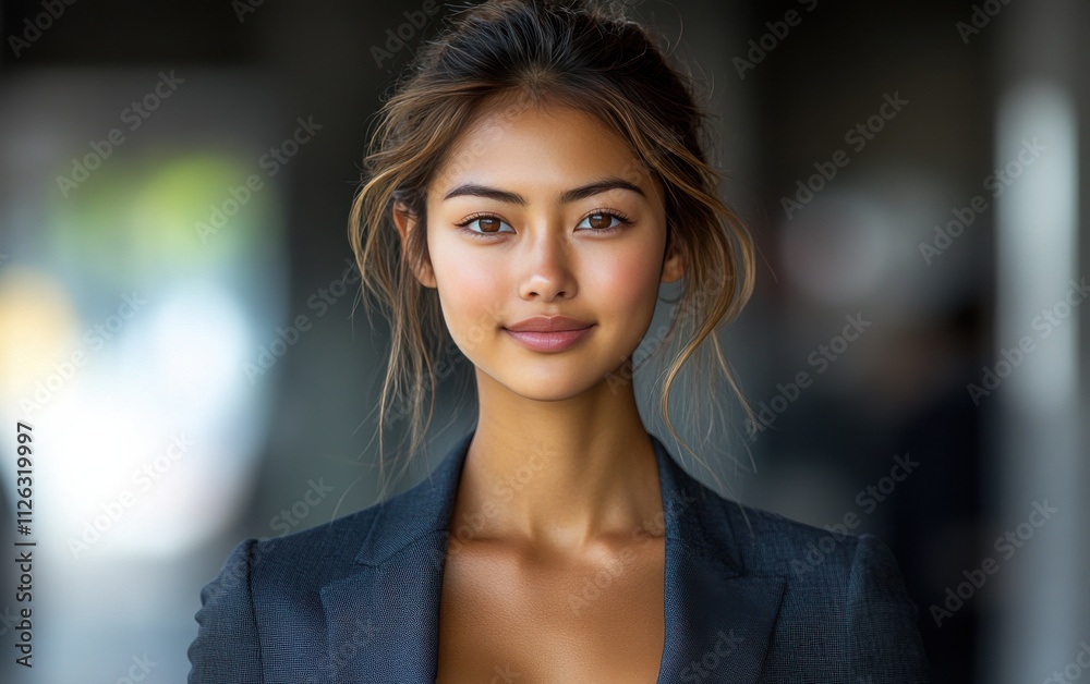 Fototapeta premium A woman in a suit is smiling for the camera