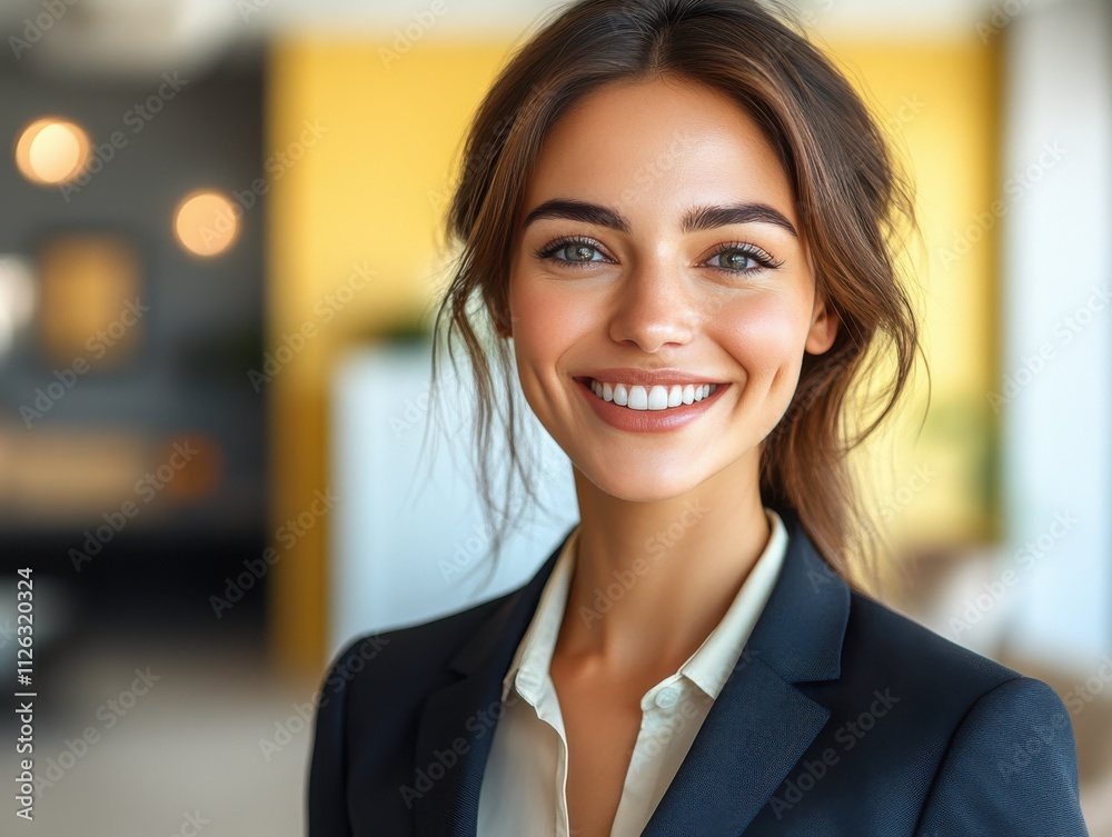 Obraz premium A woman in a suit is smiling for the camera
