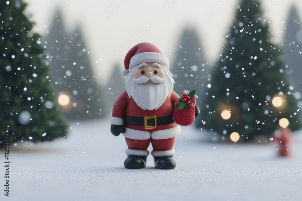 festive santa claus figurine in a snowy landscape festive santa claus figurine in a snowy landscape
