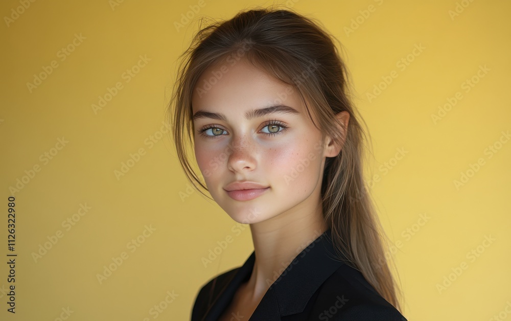 A woman in a suit is smiling for the camera A woman in a suit is smiling for the camera