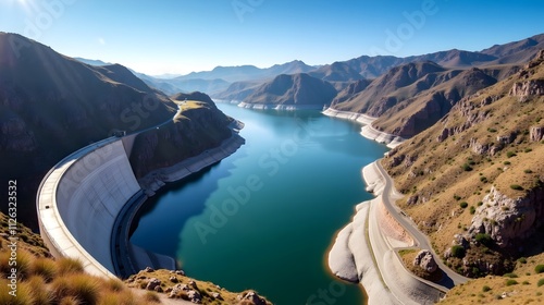 Aerial View of Katse Dam Nestled in the Stunning Lesotho Highlands photo