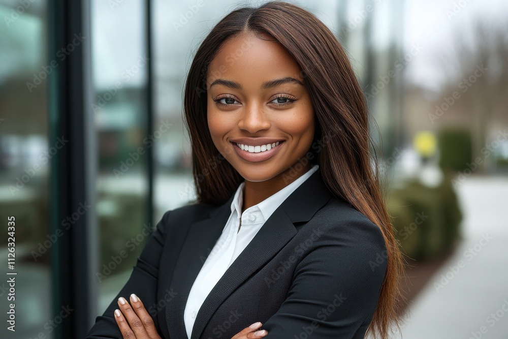 A woman in a business suit is smiling and posing for a photo A woman in a business suit is smiling and posing for a photo