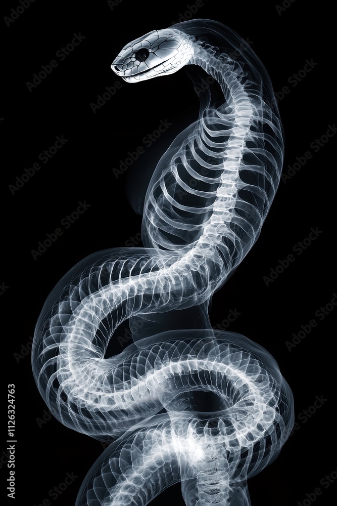 Fototapeta premium Intricate X-ray Image of a Snake Revealing Bone Structure and Shape