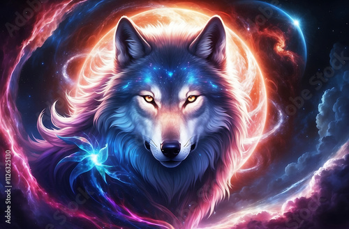 Epic Legendary Wolf with Glowing Face in the Universe – Spiritual Awakening Wallpaper photo