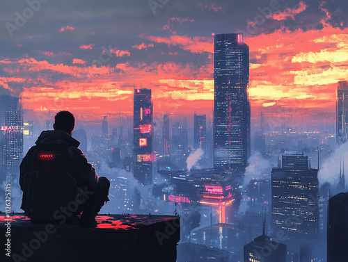 city skyline at sunset
