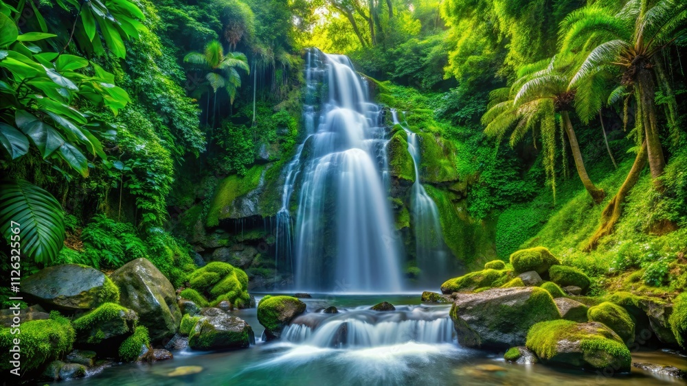 Fototapeta premium Annandale Falls Grenada Macro Photography: Stunning Water Detail, Caribbean Nature, Lush Greenery, Cascading Water, Tropical Waterfall